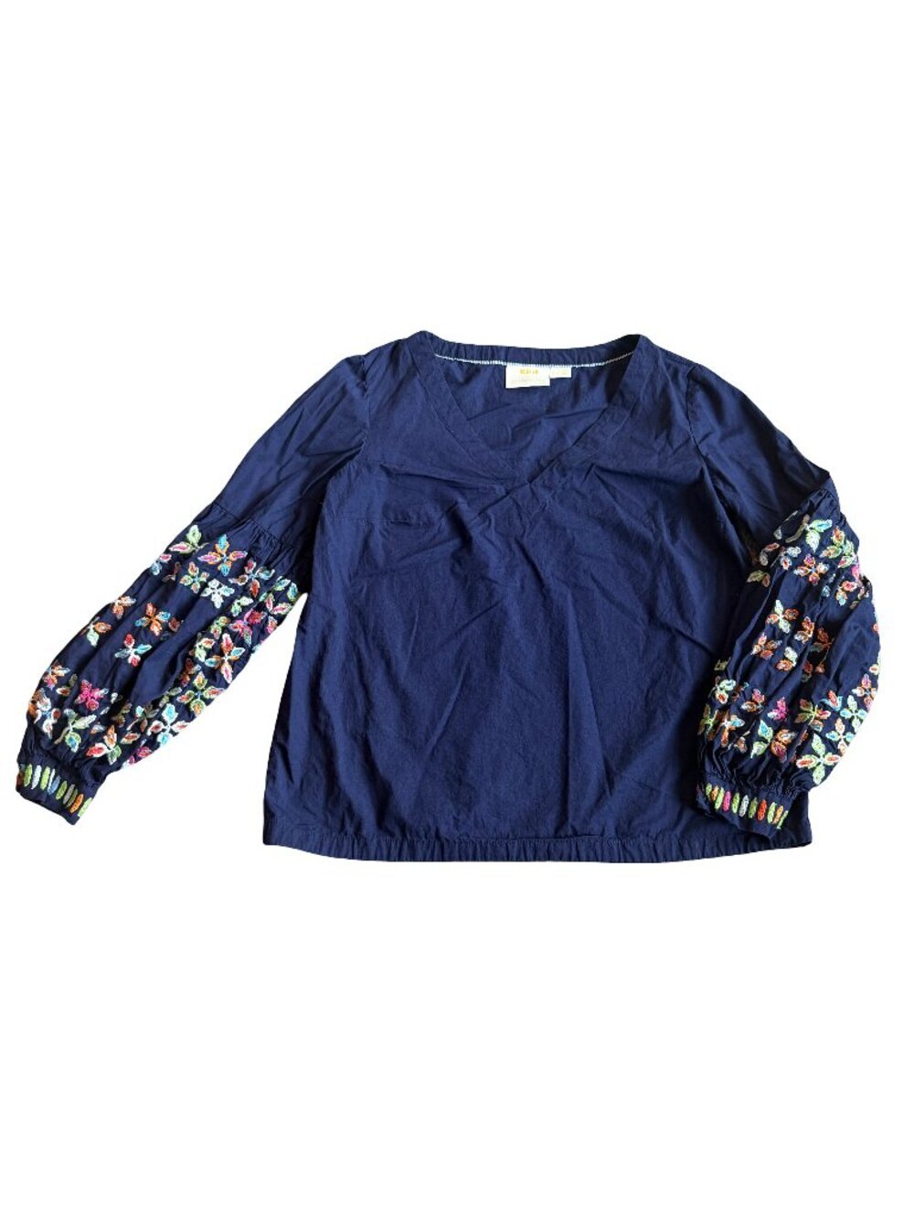 Maeve Sonja Navy Blue Embroidered Shirt Top Blouse Long Sleeve Size 6 Women's
